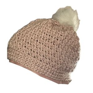 NEW Pink Beanie. White fluff.